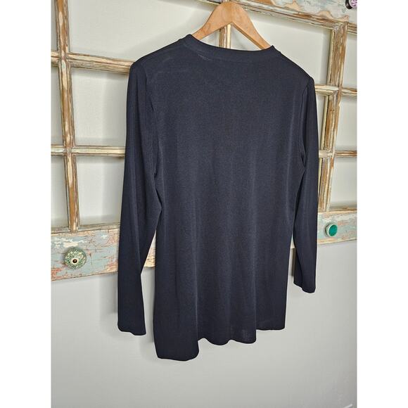 Vintage MIsook Long-Sleeve Pullover Black Tunic Side Vents Size Medium - Picture 7 of 9